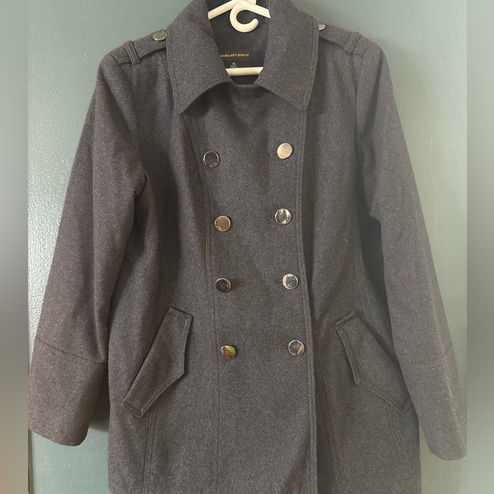 Dana Buchman Women's Wool Winter Peacoat Size XLGray Double Breasted Jacket Coat